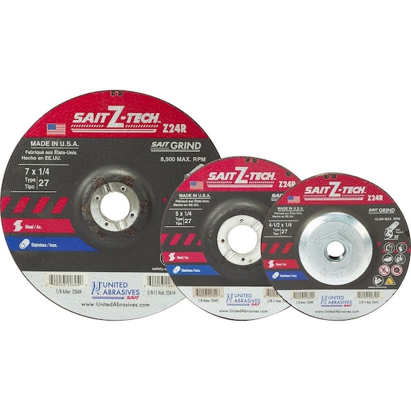 United Abrasives/Sait United Abrasives - Sait Depressed Center Wheel T27 Z-TECH 7x 1/4 x 7/8 24 Grit Zirconium, PK25 22604 - main